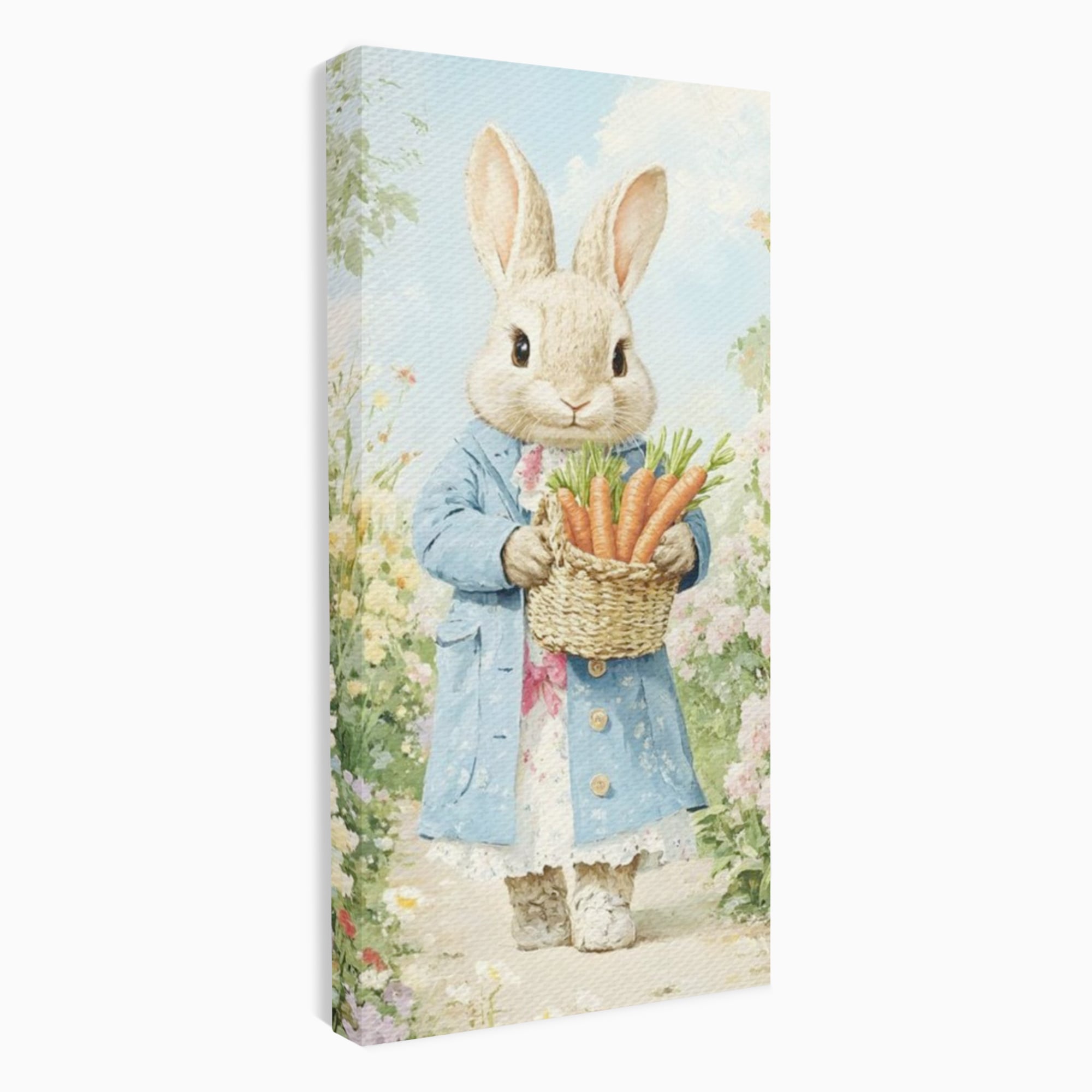 Tablou canvas cu tablou canvas cu iepuras in haina albastra, fara rama, pe sasiu de lemn